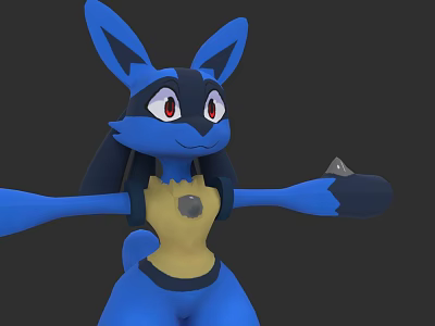 Blue Cartoon Character With Large Ears Red Eyes And Yellow Belly Holding Triangle Object 3d model