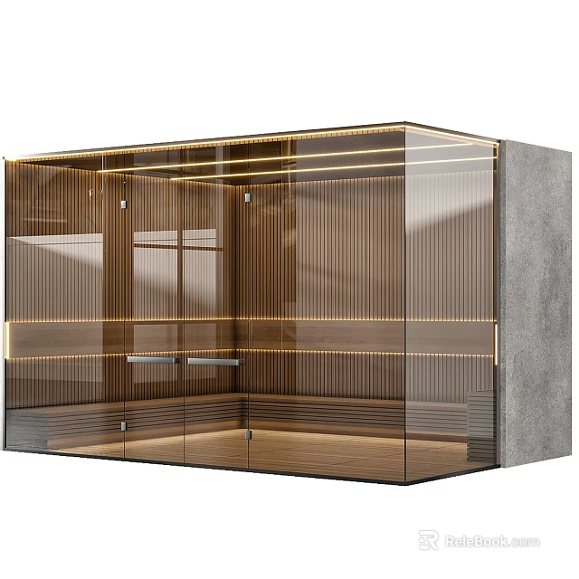 Modern Bathroom Interior Design With Glass Partition LED Lighting And Wooden Flooring 3d model 