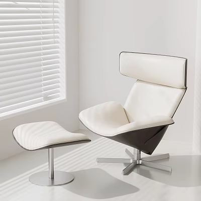 Modern White Lounge Chair With Ottoman And Window Blinds In Interior Space 3d model