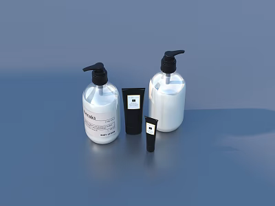 Daily Cleaning Products White Bottles with Black Pumps and Small Black Boxes White Labels 3d model