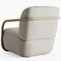 Modern Light Beige Fabric Upholstered Single Sofa With Wooden Armrests And Stitched Details