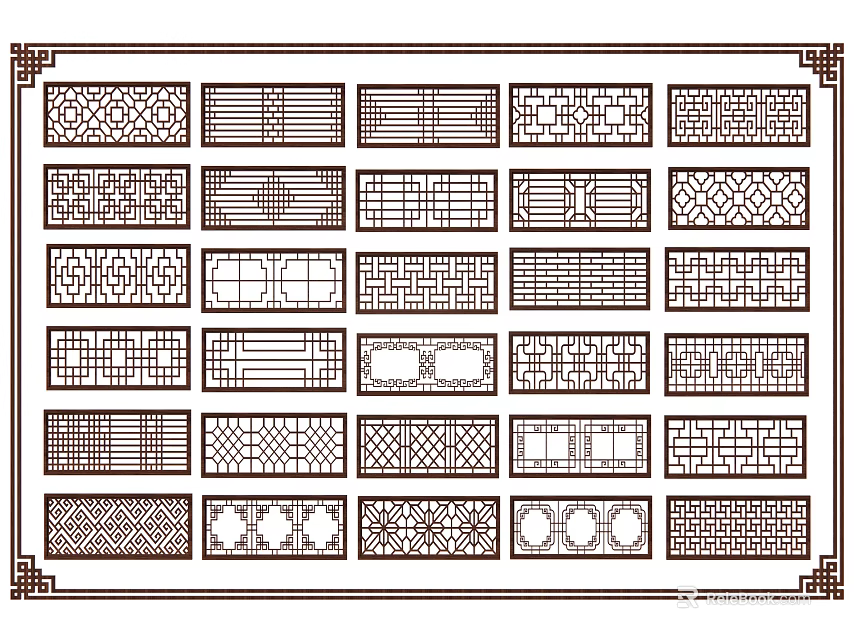 Traditional Chinese Carved Window Patterns With Various Intricate Designs 3d model