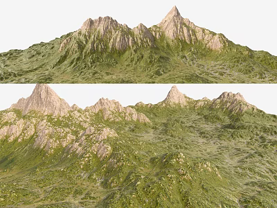 Green Mountain Terrain With Peaks And Lush Vegetation In Natural Setting 3d model