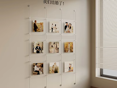 Wedding Photos Wall Display With Arranged Frames And Home Decor 3d model