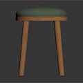 Modern Wooden Stool With Round Green Padded Seat And Sturdy Legs