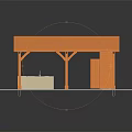 Wooden Pavilion Model Structure with Orange Roof Supporting Columns and Light Colored Base