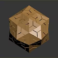 Golden Geometric Polyhedron Design With Detailed Lines And Reflective Surface