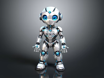 Modern Silver Robot With Blue Eyes And Metallic Accents On Joints 3d model