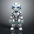 Modern Silver Robot With Blue Eyes And Metallic Accents On Joints