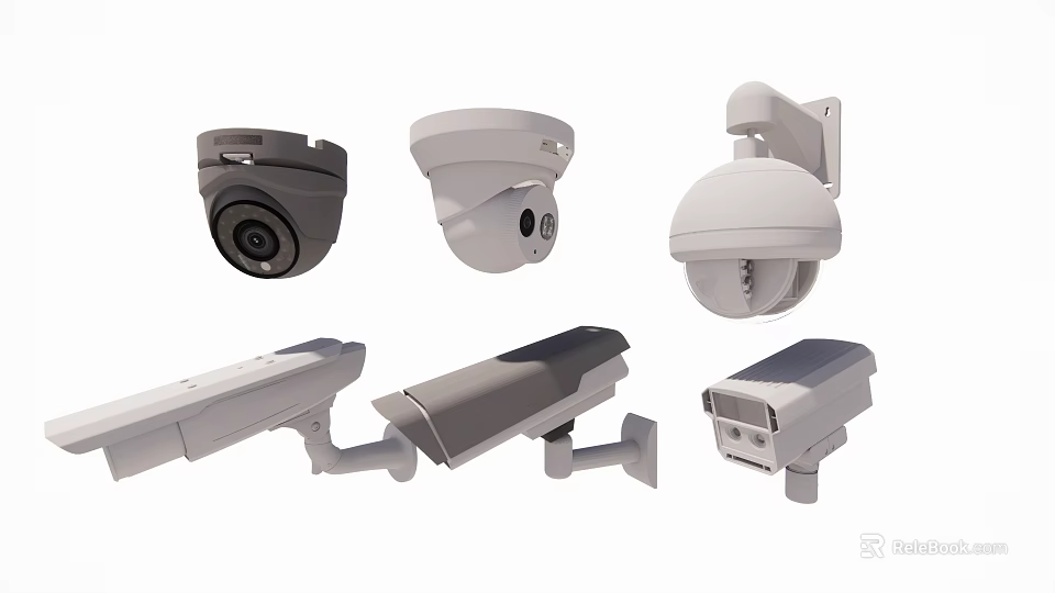 Security Cameras for Projection Monitoring Various Types Dome Bullet and Wall Mounted 3d model 