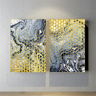 Modern abstract painting gold and silver bedroom abstract color block decorative painting 3d model