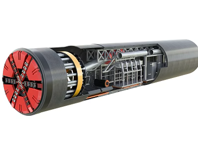 Industrial Equipment Tunnel Boring Machine With Internal Mechanical Structure And Components 3d model