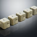 Light Colored Wood Stone Cubes with Textured Surface Arranged in a Row 3d model