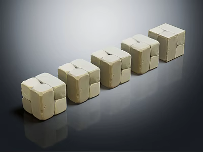 Light Colored Wood Stone Cubes with Textured Surface Arranged in a Row 3d model