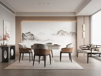 New Chinese Chess and Card Room Mahjong Room Entertainment Room Mahjong Table Background Wall 3d model