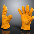 Pair of Yellow Leather Work Gloves Featuring Stitching Details On Dark Background