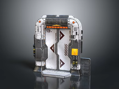 Futuristic Metallic Sci-Fi Gate Design With Number 13 And Geometric Patterns 3d model