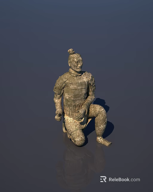 Ancient Terracotta Warrior Sculpture With Kneeling Posture And Armor Details 3d model 