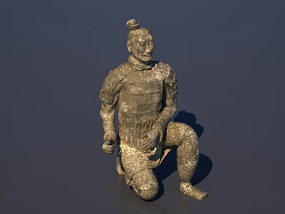 Ancient Terracotta Warrior Sculpture With Kneeling Posture And Armor Details 3d model
