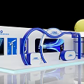 Two Year Anniversary Exhibition Booth Featuring Blue Decorative Lines And Logo Displays