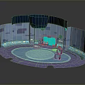 Futuristic Control Room 3D Model With Circular Design Blue Purple Tones Control Panels And Screens