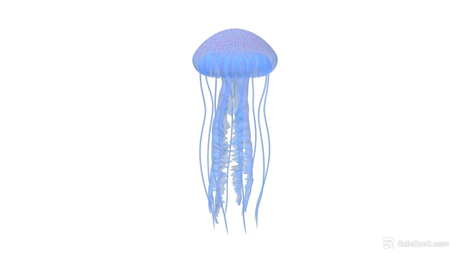 Blue Jellyfish Aquatic Animal With Translucent Umbrella Body And Long Flowing Tentacles 3d model 