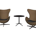 Modern Leisure Sofa Set With Brown Curved Back Chairs And Round Coffee Table 3d model
