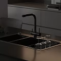 Stainless Steel Double Bowl Kitchen Sink With Black Faucet Glass Rack And White Cabinets