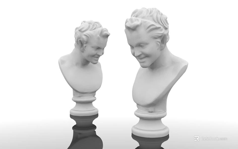 Two Classical White Marble Bust Sculptures With Intricate Human Head Carving And Pedestal Base 3d model 