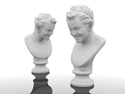 Two Classical White Marble Bust Sculptures With Intricate Human Head Carving And Pedestal Base 3d model