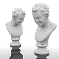 Two Classical White Marble Bust Sculptures With Intricate Human Head Carving And Pedestal Base