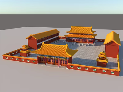 Ancient Chinese Palace Architecture Featuring Red Walls Yellow Glazed Roofs And Courtyard Layout 3d model