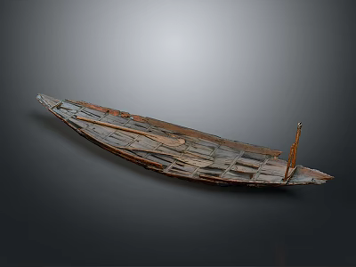 Antique Wooden Boat Featuring Weathered Hull And Traditional Wooden Structure 3d model