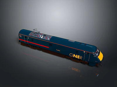 GNER Dark Blue Train with Yellow Front Red Stripe and Logo Design 3d model