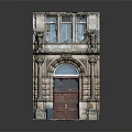 Classical Style Entrance Door With Red Wooden Panel And Stone Carved Decorations
