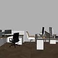 Modern Office Desk And Chair Set With Computers Office Supplies And Wooden Floor