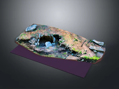 Tranquil Natural Cave Landscape with Scattered Rocks Lush Grass and Small Water Pool 3d model