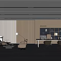 Modern Office Interior With Sofa Area Work Desk Wellness Bookshelf Floor Lamp And Gray Carpet
