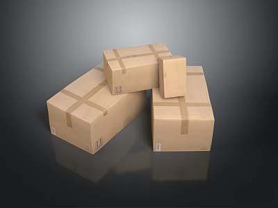 Stacked Brown Cardboard Boxes Sealed With Packing Tape On Dark Surface 3d model