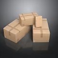 Stacked Brown Cardboard Boxes Sealed With Packing Tape On Dark Surface