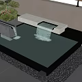 Modern Outdoor Water Fountain With Illuminated Stones Decorative Lighting And Pebble Surroundings