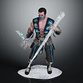 Detailed Fantasy Warrior Character With Ice Swords And Blue Decorated Armor On Ice Base