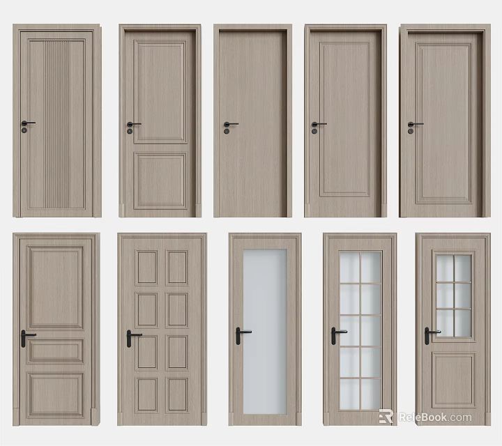 Various Wooden Flush Doors With Different Panel And Glass Designs For Interior Use 3d model