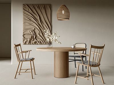 Japanese Dining Table and Chair Combination Dining Table and Chair Round Table and Chair Combination model