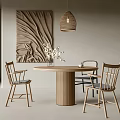 Japanese Dining Table and Chair Combination Dining Table and Chair Round Table and Chair Combination 3d model