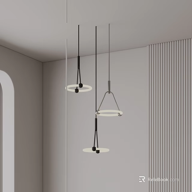 Modern Geometric Pendant Lights With Circular Rings And Triangular Frames In Minimalist Interior 3d model 