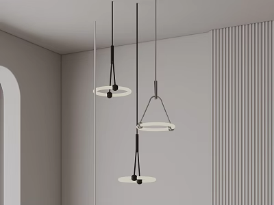 Modern Geometric Pendant Lights With Circular Rings And Triangular Frames In Minimalist Interior 3d model
