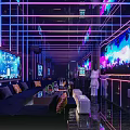 Modern KTV Room Interior With Neon Lights Comfortable Sofas And Large Screens 3d model