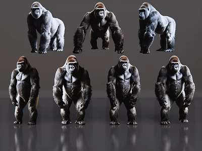 Different Poses Of Reptile Models On Shiny Reflective Surface 3d model
