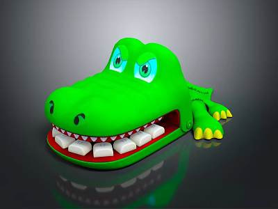 Green Crocodile Toy Character With Open Mouth White Teeth Blue Eyes And Yellow Claws 3d model